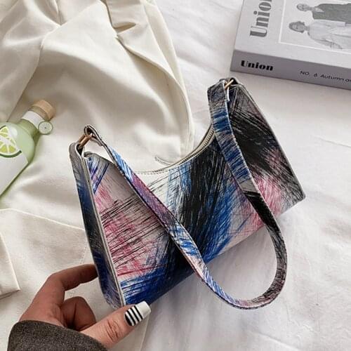 2021 Women Retro Tie Dye Print Handbag Women Fashion Shoulder Bag Unique Graffiti Print Handbag Lightweight Clutch with Handle