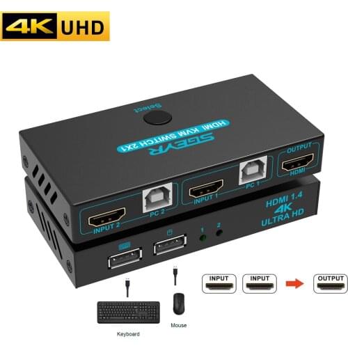SGEYR USB KVM HDMI hot key metal switch 2pc shared keyboard mouse printer and plug and play 2 port 4K USB switch