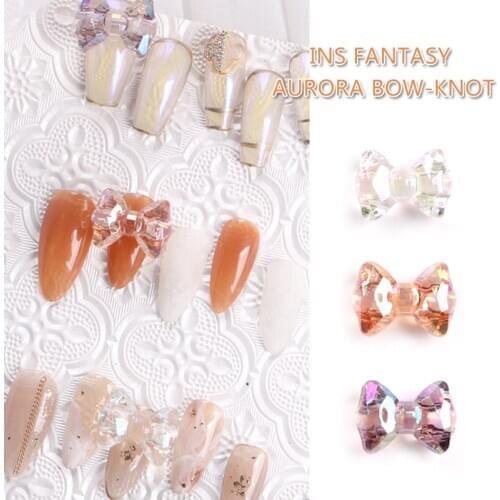 6pcs/lot Nail Art 3D Crystal Nail Rhinestone Big Size Mixed Colorful Bow Glitter Nail Art Decoration