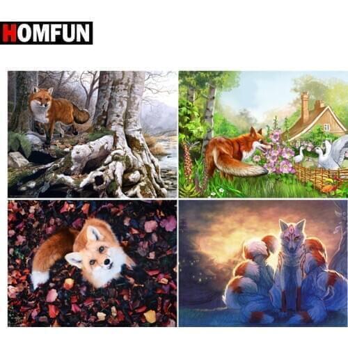 HOMFUN DIY 5D Diamond Painting "Fox forest" Full Diamond Embroidery Sale Picture Of Rhinestones For Festival Gifts