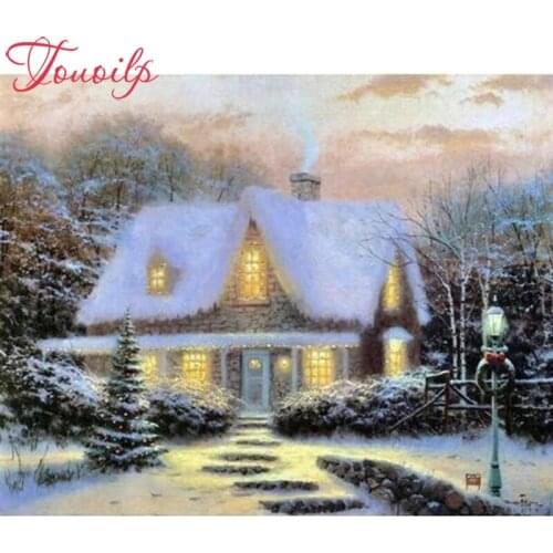 TOUOILP Full Square/Round Drill 5D Diamond Painting "Kerstmis Vrijstaan Huis" 3D Embroidery Cross Stitch 5D Home Decor Gift