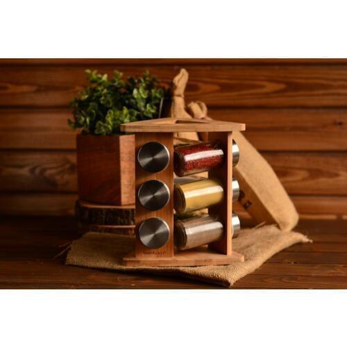 Ancora Rotating Spice Rack with 9 Bottles | Environmentally Friendly Bamboo | Home-Kitchen | Made in Turkey