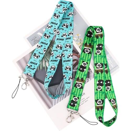 Flyingbee Lovely Panda And Bamboo Blue Green Lanyards ID Badge Holder ID Card Pass Phone Straps Badge Key Holder Keychain X2117