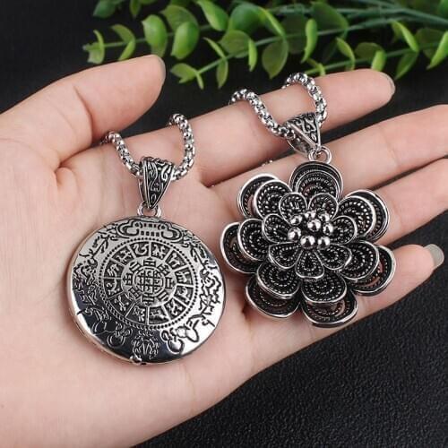 Titanium steel Chains vintage Tibetan Silver pendant jewelry Ethnic Elephant god lotus abacus fate Nepal vintage necklace