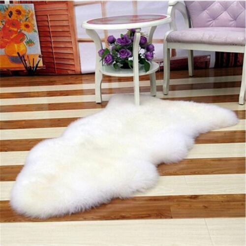 Sheepskin Chair Cover Warm Hairy Carpet Seat Pad Plain Skin Fur Plain Fluffy Area Rugs Washable Bedroom Faux Mat