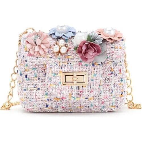Childrens Satchel Bag Sequins Cute Kid Girls Princess Pearl Messenger Bag Baby Flower Purse Handbag Sequin Shoulder Bags
