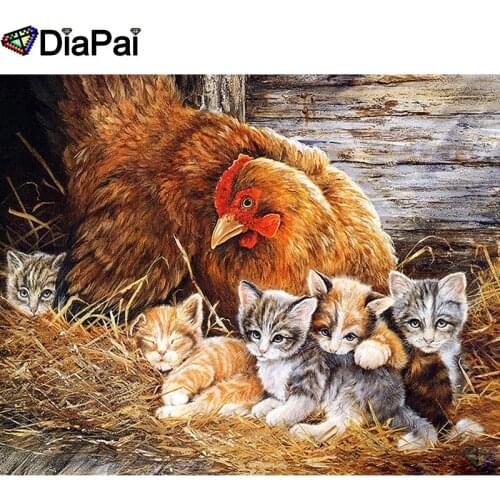DIAPAI 100% Full Square/Round Drill 5D DIY Diamond Painting "Animal chicken cat" Diamond Embroidery Cross Stitch 3D Decor A19047