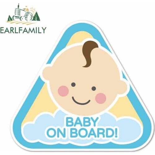 EARLFAMILY 13cm x 11.7cm Car Sticker Baby on Board Boy Car Bumper Decal Graphic WARNING SAFETY SIGN