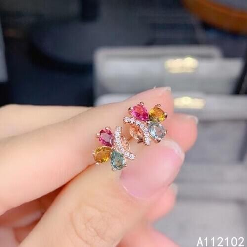 KJJEAXCMY fine jewelry 925 silver natural Tourmaline new girl popular earrings hot selling ear stud support test Chinese style