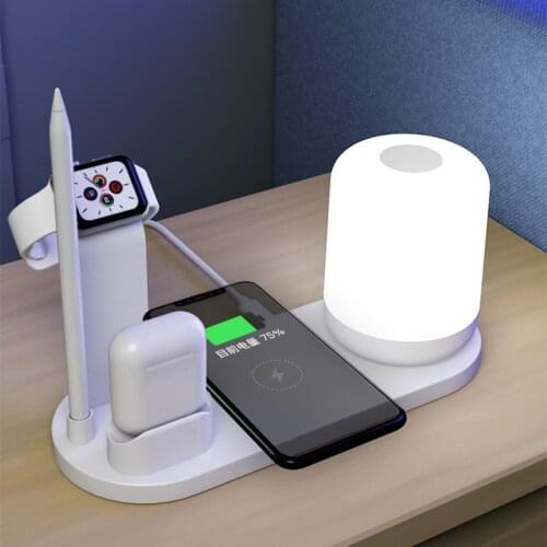 Creative Night Light with Wireless Charging for Sumsung Iphone iWatch Headphone Charger USB Desktop Home Bedside Table Lamp