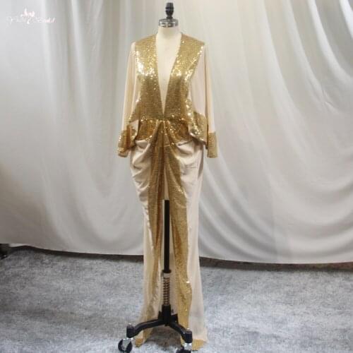 LZY021 Long Sleeves Maternity Dress For Photo Shoot Sleepwear Robes Designer Shooting Dress Gold Sequined Evening Dresses