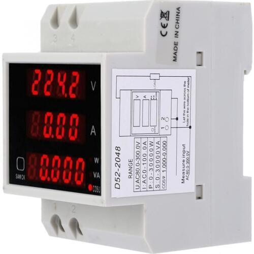 AC80~300V 100A D52-2048 Multi-Function Meter Rail Digital Displayed AC Voltage Current Power Factor Meter
