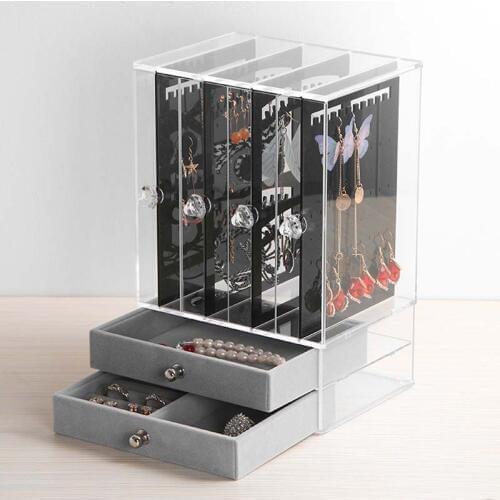 Fashion Earrings Box Display Acrylic Jewelry Display Box Earrings Organizer Drawer Clear Make-up box Rings Holder Organizer
