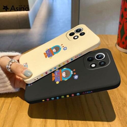 ASINA Cartoon Case For Xiaomi Mi11 10 9 Poco F3 F2 Pro X2 Straight Edge Liquid Silicone Cases For Redmi Note 9 8 7 Cover Fundas