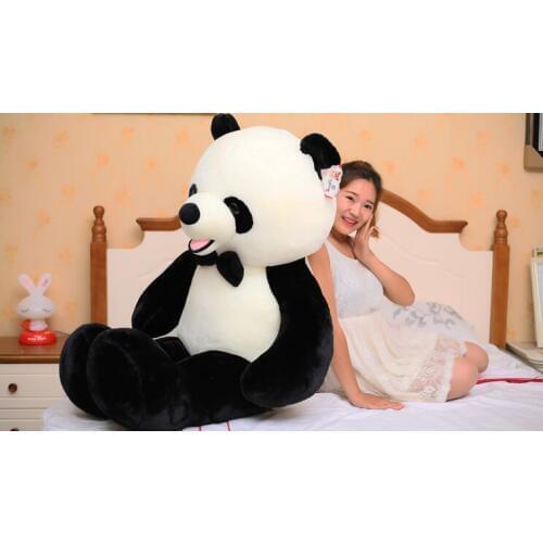 Stuffed plush toy huge 140cm bowtie panda doll soft hugging pillow birthday gift b0489