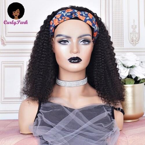 Unprocessed Natural Color Kinky Curly Headband Wigs 100% Remy Brazilian Hair Durable and Strong Make Machine Made Wigs