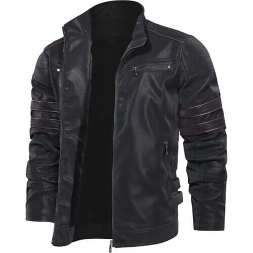 New mens leather jacket mens warm jacket zipper coat mens windproof motorcycle jacket