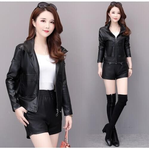 New Autumn Women Pu Leather Jacket Girl Zipper Short Coat Female loose Punk Bomber Faux Leather Outwear Blazer lady spring tops