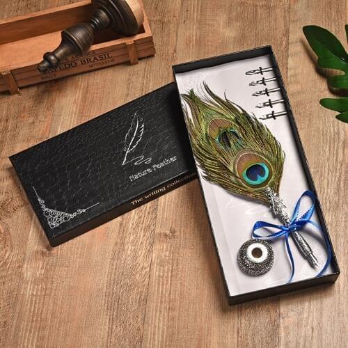 New Writing Tools Creative Retro Feather Pen Round Pen Set Teachers Day Gift Metal Pen +5 Nib And Pen Holder Office Supplies