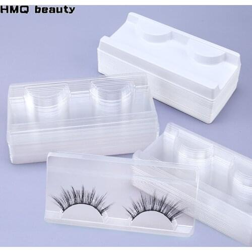 Wholesale price 20pcs Eyelashes plastic Trays white Transparent 25mm Mink Lashes Tray Holder Empty rectangle eyelash Trays