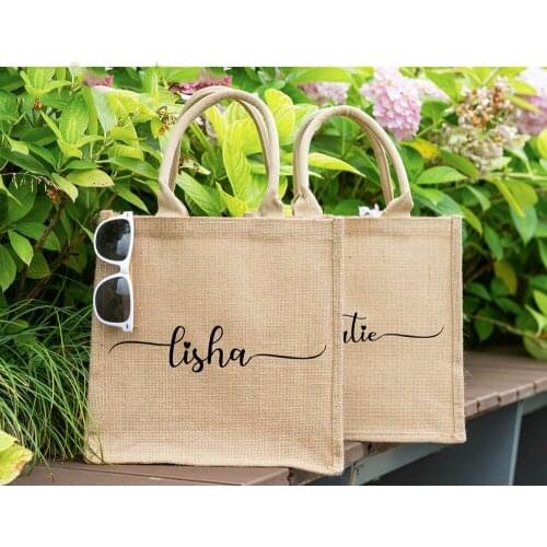 Personalized Name Monogram Beach Bags Custom Bridesmaid Gift Tote Jute Bag Wedding Bridal Party Accessories Gifts for Bride