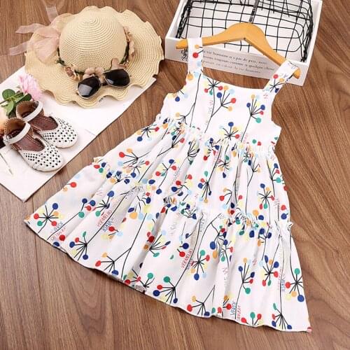 Girl Flower Printing Dress Summer 2021 Elegant Sleeveless Sundress Children Fashion Layered Dress Beach Wear Clothing
