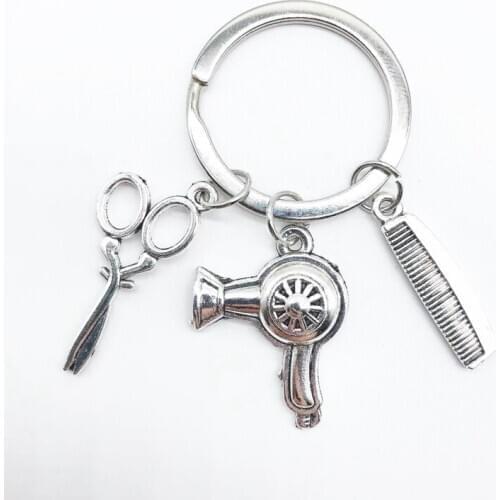 Handmade Simple and Beautiful Hairdresser Scissors Hair Dryer Comb Keychain Fashion Creative Key Pendant Jewelry