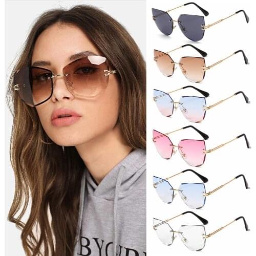 Vintage Rimless Sunglasses for Women Oversized Diamond Cutting Lens Sunglasses Fashion Tinted Frameless Eyewear UV400