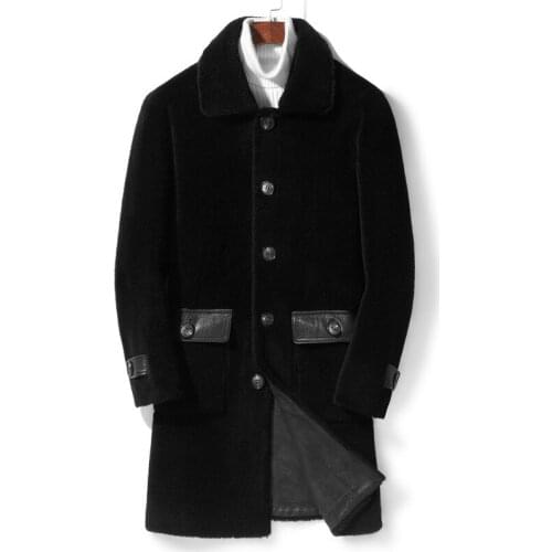 Haining Sheep Shearing Male Particle Fur One Male Lapel Mid-length Slim Leather Male Wool Fur Coat