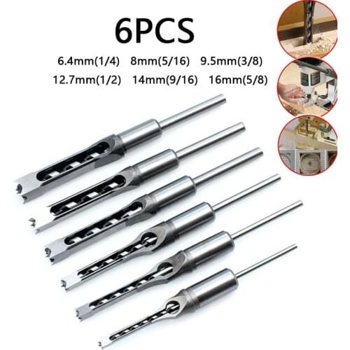 4pcs/5pcs/6pcs Square Hole Drill Bit Auger Bit Steel Mortising Chisel Drilling Craving Woodworking Tools Core Twist Drill Bit