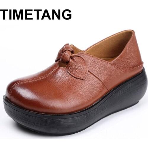 TIMETANGRetro Spring Style Genuine Leather Breathable Ladies Flat Shoes Woman Slip-on Low Heel Handmade Appliques Oxford Shoes