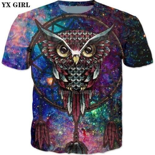 YX GIRL 2019 New Fashion 3d t shirt Men Women Fashion T Shirt Owl Dream Catcher Printed summer style Casual tshirts UY-15