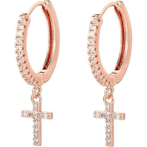 Dangle Earrings Zircon Hoop Earrings Trendy Jewelry Cute Crystal Copper Cross Creative Earrings For Women Wedding Gift AXYD