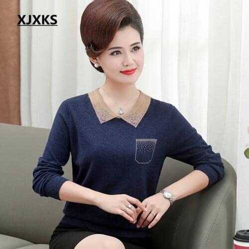 XJXKS 2020 autumn winter new fashion diamond women wool sweater loose plus size high quality women knitted sweater pullover