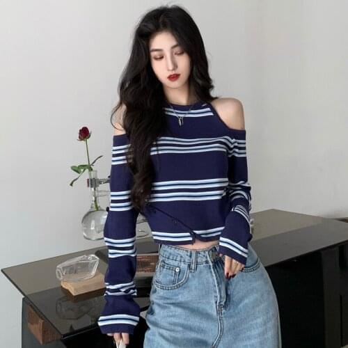Female Korean Harajuku Chic Retro Lazy Striped Tshirt Womens T-shirts Tops Japanese Kawaii Ladies Ulzzang Clothes For Women