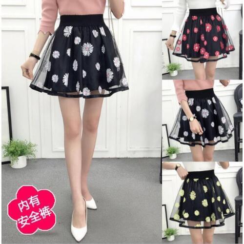 Women Mesh Skirt Summer High Waist Slim All-match Snow Flower Skirt Casual Girls within Safety Shorts A-Line Skirts