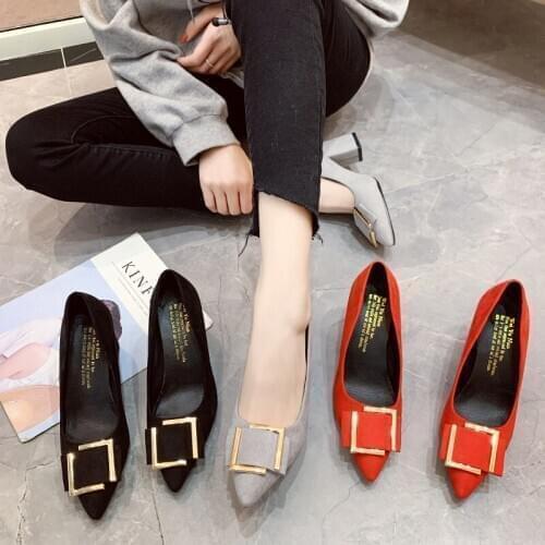 Female Sandals Big Elegant Women Pumps Women Pumps Black High heels 7.5cm Lady Thick with Autumn Pointed Single Shoes U14-84