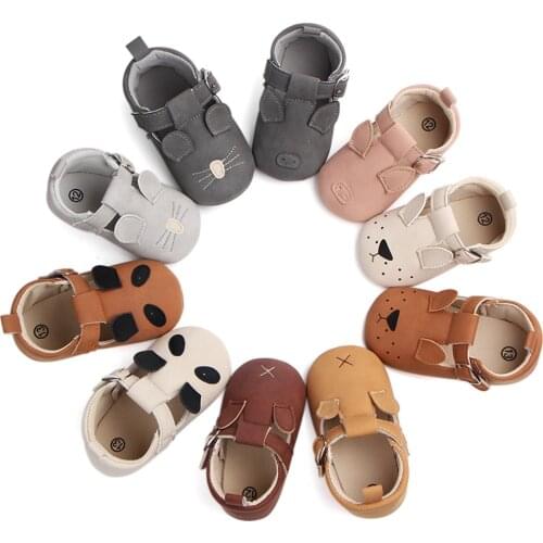 0-1 Years Infant Boys Girls Casual Flat Shoes Cute Cartoon Animals Pattern Low-Top Soft Sole Sneakers Panda Dog Rabbit Piglet