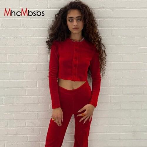Women Tracksuit 2 Piece Set Velvet Single Breasted Long Sleeve Crop Top+Joggers Pants Outfits 2021 Fall Streetwear Y2K Clothing
