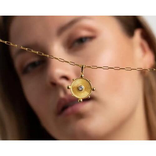 High Quality 925 Sterling Silver Women Jewelry Classic Geometric Round Coin Necklace Gold Plated