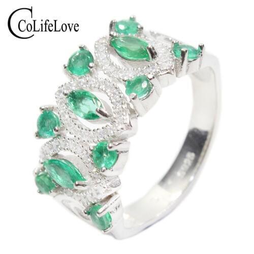 Vintage emerald ring SI grade natural emerald silver ring solid 925 silver emerald ring royal gemstone silver ring for woman