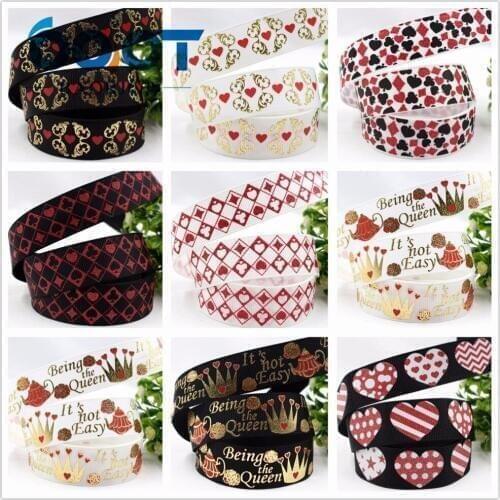 16130241 , 22MM queen crown hot gold Printed grosgrain ribbon, DIY handmadeHair accessories Material wedding