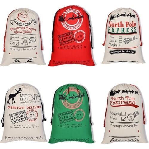 2020 Christmas Santa Sacks Large Santa Gift Bag Xmas Linen Cotton Canvas Drawstring Bags LX2783