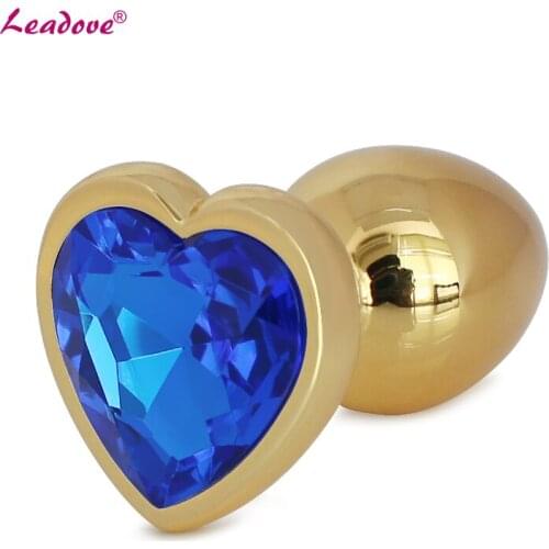 Large Size Golden Stainless Steel Heart Shaped Crystal Jewelry Anal Butt Plug Metal Sex Toys for Couples 40mm x 90mm GS0316