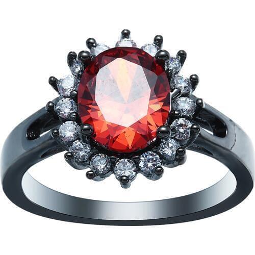 Large created red cz black gold-color Rings for women Blue White fashion jewelry elegant princess czech zircon Engagement Ring