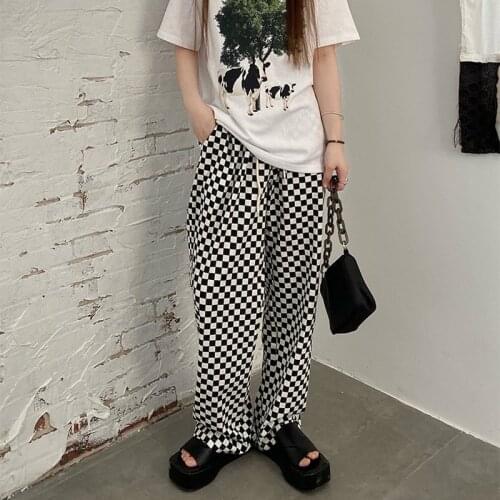 MINGLIUSILI Plaid Pants Women Fashion 2021 Autumn Wide Leg Pant High Waist Streetwear Loose Casual Straight Women Trousers