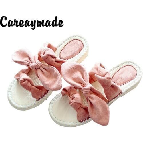 Careaymade-Summer New Korean Edition Butterfly Knot Sweet Comfortable Slippers,College style flat soft sole shoes,5 colors