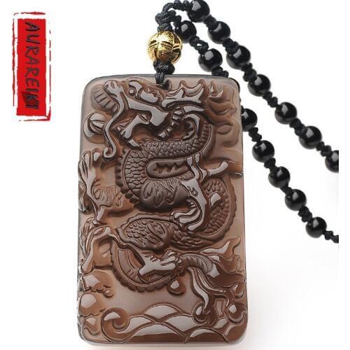 ICY Obsidian Chinese Dragon Amulet Pendant Necklace Exorcise Evil Spirits Reiki Pendant Jewelry Ornament Mala Unisex