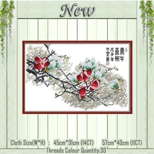 Flowers scenery Peach blossom decor painting counted printed on canvas DMC 14CT 11CT Cross Stitch Needlework Sets Embroidery kit