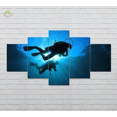 Scuba Diving Wall Art Canvas Painting Posters and Prints Decorative Picture Decoration Home For Living Room 5 PIECES